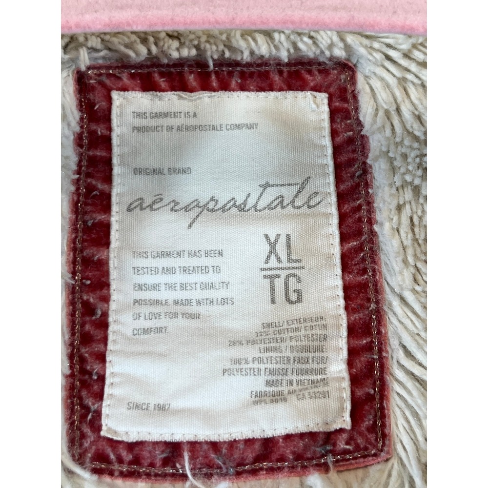Aeropostale Plaid Faux Fur Lined Full Zip Up Hoodie Red Cream Womens XL - Picture 4 of 9